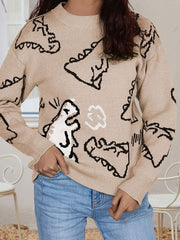 Women's Sweaters Cartoon Dinosaur Round Neck Long Sleeve Sweater