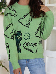 Women's Sweaters Cartoon Dinosaur Round Neck Long Sleeve Sweater