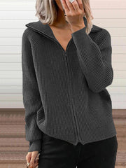 Women's Sweaters Casual Lapel Zip Long Sleeve Sweater