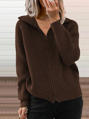 Women's Sweaters Casual Lapel Zip Long Sleeve Sweater