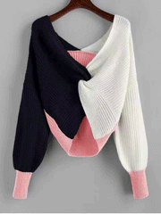 Women's Sweaters Contrast Twisted Long Sleeve Knitted Sweater