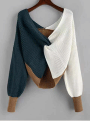Women's Sweaters Contrast Twisted Long Sleeve Knitted Sweater