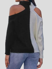 Women's Sweaters Contrasting Off-The-Shoulder High Collar Sweater
