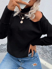 Women's Sweaters High Neck Strapless Long Sleeve Sweater