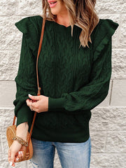 Women's Sweaters Solid Crew Neck Ruffle Long Sleeve Sweater