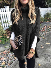 Women's Sweaters Solid Turtleneck Slit Sweater