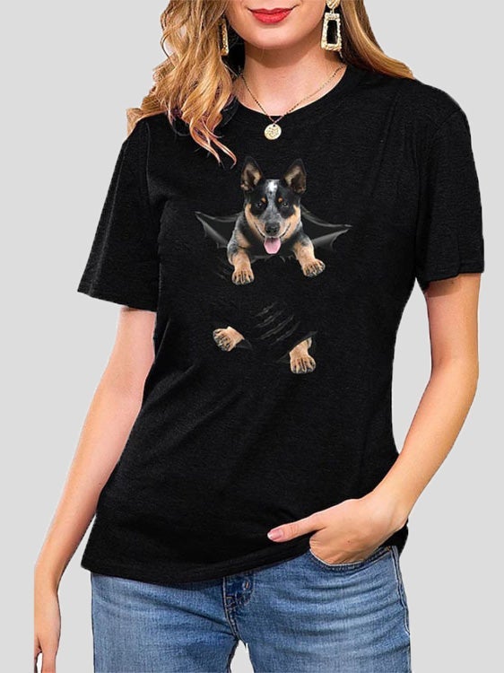 Women's T-Shirts Animal Print Round Neck Short Sleeve T-Shirt