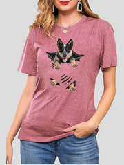 Women's T-Shirts Animal Print Round Neck Short Sleeve T-Shirt