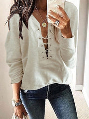 Women's T-Shirts Casual Belted Long Sleeve T-Shirts
