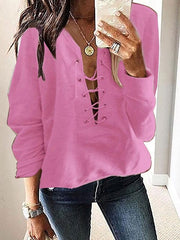 Women's T-Shirts Casual Belted Long Sleeve T-Shirts