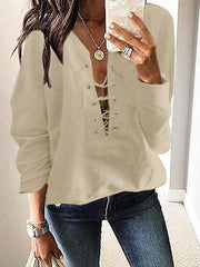 Women's T-Shirts Casual Belted Long Sleeve T-Shirts