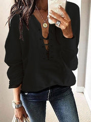 Women's T-Shirts Casual Belted Long Sleeve T-Shirts