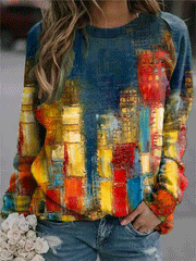 Women's T-Shirts Casual Print Round Neck Long Sleeve T-Shirt
