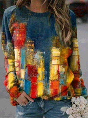 Women's T-Shirts Casual Print Round Neck Long Sleeve T-Shirt