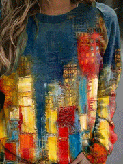 Women's T-Shirts Casual Print Round Neck Long Sleeve T-Shirt