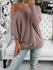 Women's T-Shirts Casual Sloping Shoulder Long Sleeve T-Shirt