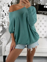 Women's T-Shirts Casual Sloping Shoulder Long Sleeve T-Shirt