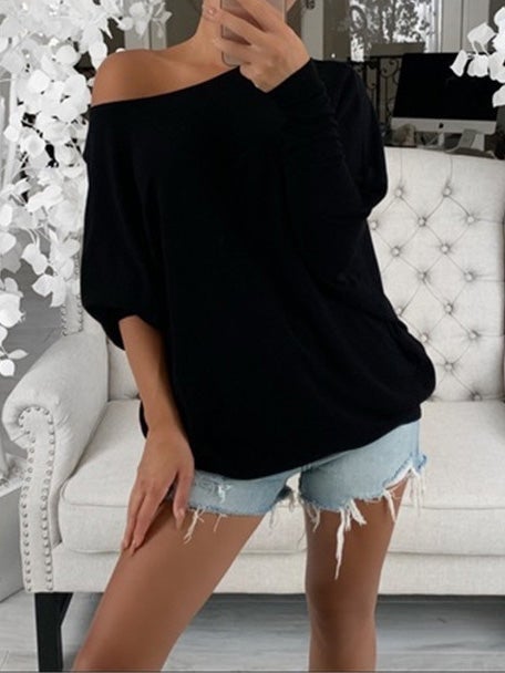 Women's T-Shirts Casual Sloping Shoulder Long Sleeve T-Shirt