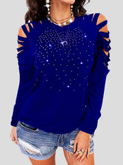 Women's T-Shirts Crew Neck Hollow Long Sleeve T-Shirt