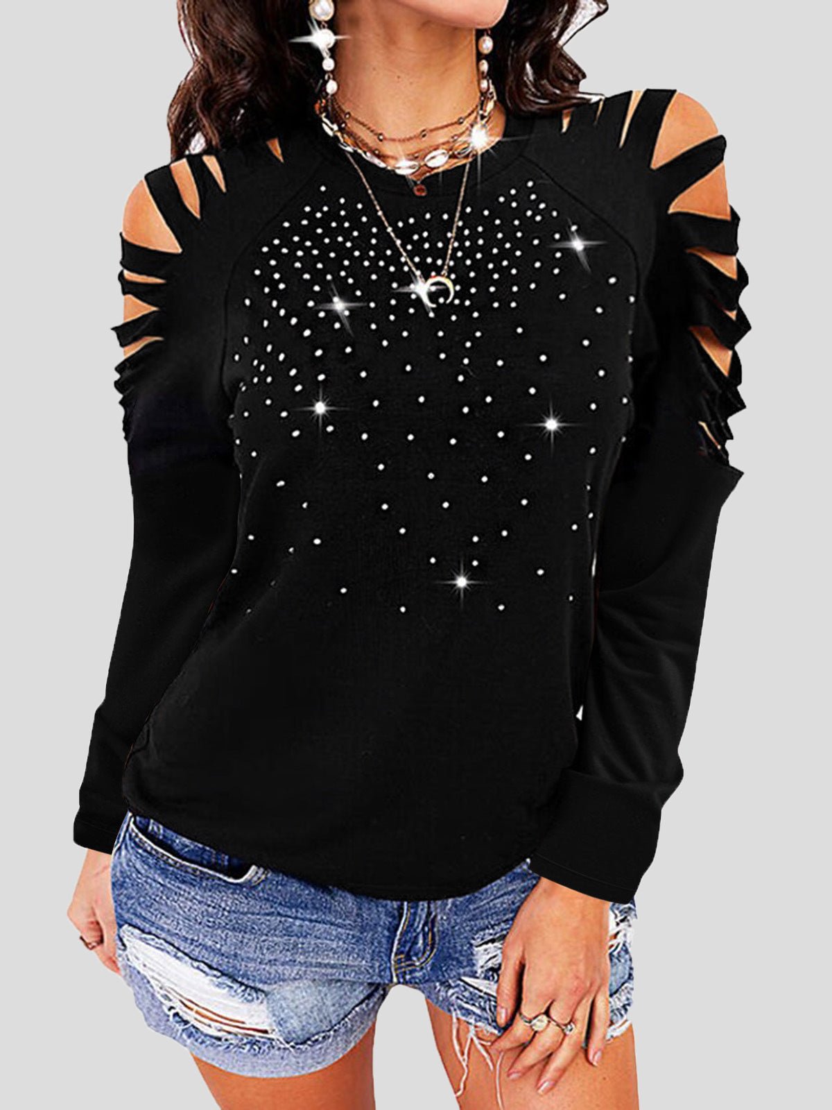 Women's T-Shirts Crew Neck Hollow Long Sleeve T-Shirt