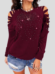 Women's T-Shirts Crew Neck Hollow Long Sleeve T-Shirt
