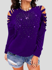 Women's T-Shirts Crew Neck Hollow Long Sleeve T-Shirt