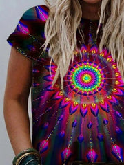 Women's T-Shirts Crew Neck Mandala Print Short Sleeve T-Shirt