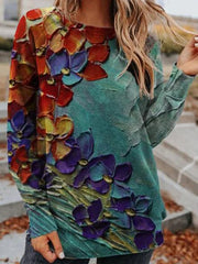 Women's T-Shirts Fashion Printed Round Neck Long Sleeve T-Shirt