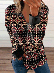 Women's T-Shirts Fashion Printed Zipper Long Sleeve T-Shirt
