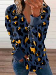 Women's T-Shirts Fashion Printed Zipper Long Sleeve T-Shirt