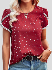 Women's T-Shirts Lace Stitching Polka Dot Short Sleeve T-Shirt