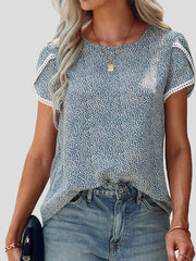 Women's T-Shirts Lace Stitching Polka Dot Short Sleeve T-Shirt