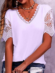 Women's T-Shirts Lace V-Neck Short Sleeve T-Shirt