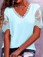 Women's T-Shirts Lace V-Neck Short Sleeve T-Shirt