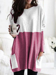 Women's T-Shirts Long Sleeve Colorblock Casual Pocket T-Shirt