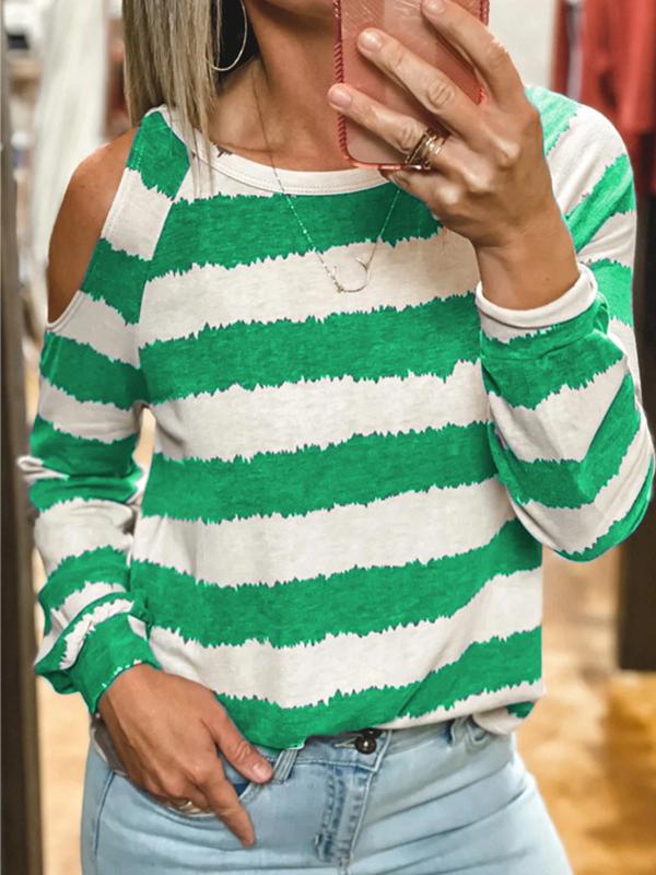 Women's T-Shirts Loose Round Neck Striped Long Sleeve T-Shirt