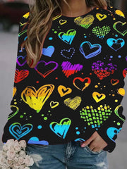 Women's T-Shirts Love Print Round Neck Long Sleeve T-Shirt