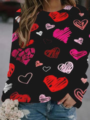 Women's T-Shirts Love Print Round Neck Long Sleeve T-Shirt