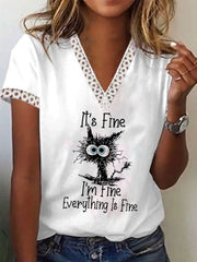 Women's T-Shirts Printed Lace V-Neck Short Sleeve T-Shirt