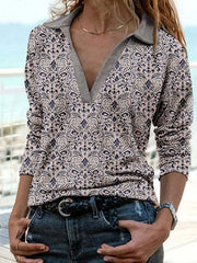 Women's T-Shirts Printed V-Neck Long Sleeve Casual T-Shirt