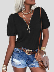 Women's T-Shirts Pure Zipper V-Neck Short Sleeve T-Shirt