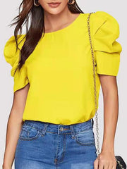 Women's T-Shirts Round Neck Bubble Short Sleeve T-Shirt