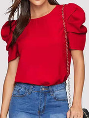 Women's T-Shirts Round Neck Bubble Short Sleeve T-Shirt