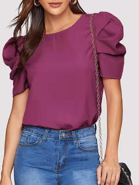 Women's T-Shirts Round Neck Bubble Short Sleeve T-Shirt