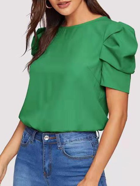 Women's T-Shirts Round Neck Bubble Short Sleeve T-Shirt