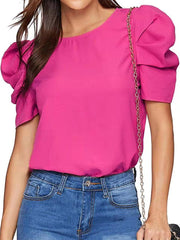 Women's T-Shirts Round Neck Bubble Short Sleeve T-Shirt