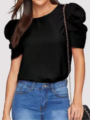 Women's T-Shirts Round Neck Bubble Short Sleeve T-Shirt