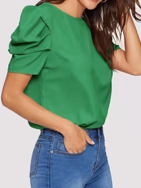 Women's T-Shirts Round Neck Bubble Short Sleeve T-Shirt