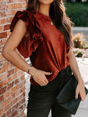 Women's T-Shirts Round Neck Ruffled Short Sleeve T-Shirt