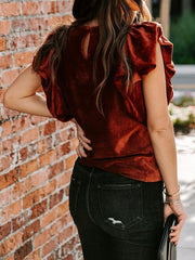 Women's T-Shirts Round Neck Ruffled Short Sleeve T-Shirt